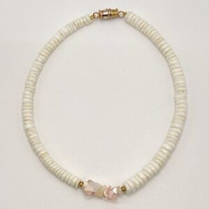 Unsigned Shell Bracelet Anklet Vintage White Pink 10”